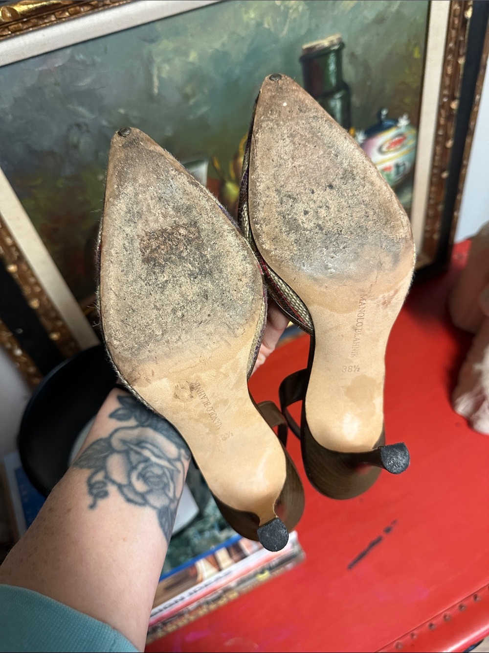 Manolo Blahnik Raffia Slingback Pumps - Picture 7 of 7